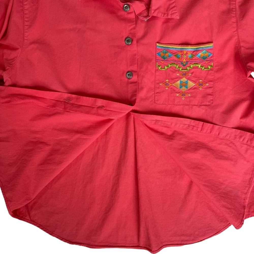 Vtg IB Diffusion Womens Western Shirt Plus 22W Coral Colorful Embroidery Cowgirl